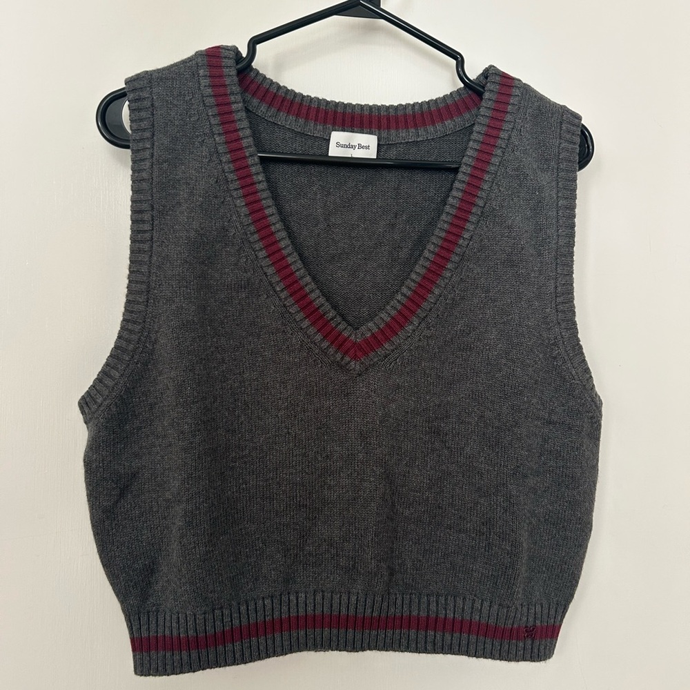 Sunday Best Gray and Pink V-Neck Sweater Vest